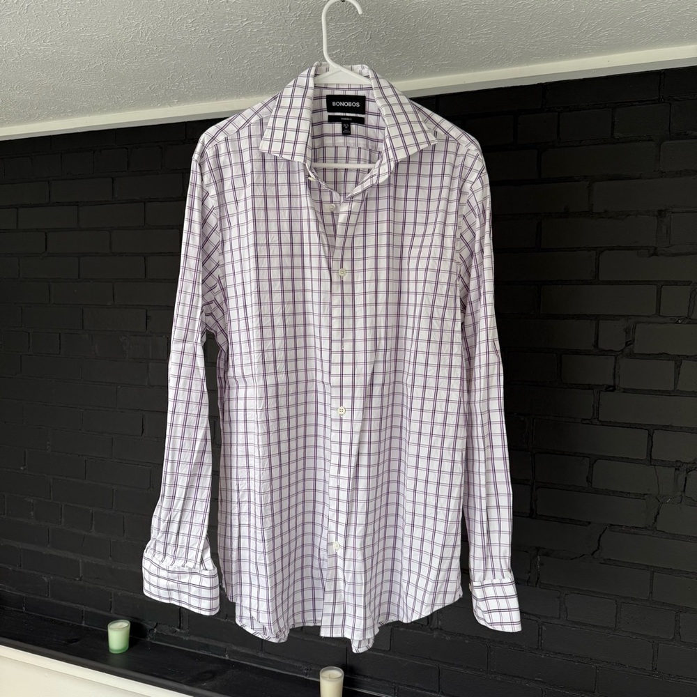 Bonobos men's purple/white button-down dress shirt, 16 1/2 x 36, standard fit